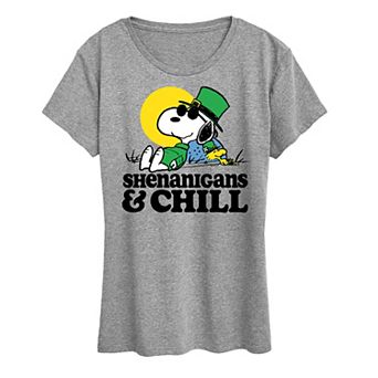 Women's Peanuts Snoopy & Woodstock Shenanigans & Chill Graphic Tee