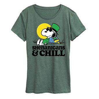 Women's Peanuts Snoopy & Woodstock Shenanigans & Chill Graphic Tee