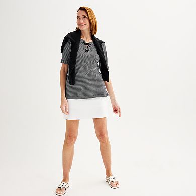 Women's Croft & Barrow® Lace Up Split Neck Top