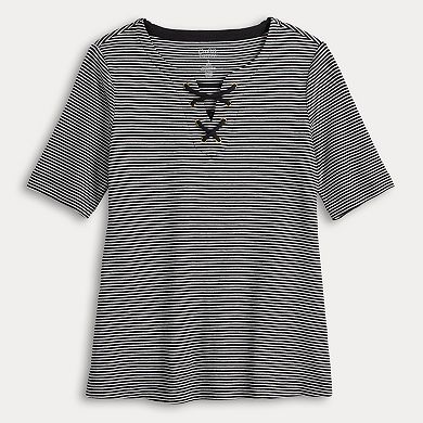 Women's Croft & Barrow® Lace Up Split Neck Top