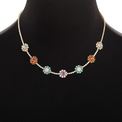 Emberly Gold Tone Multi Color Flowers Necklace