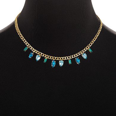 Emberly Gold Tone Blue Glass Stones Necklace