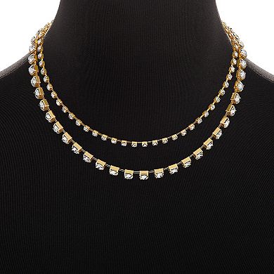 Emberly Gold Tone Clear Glass Stone Tennis Necklace Set