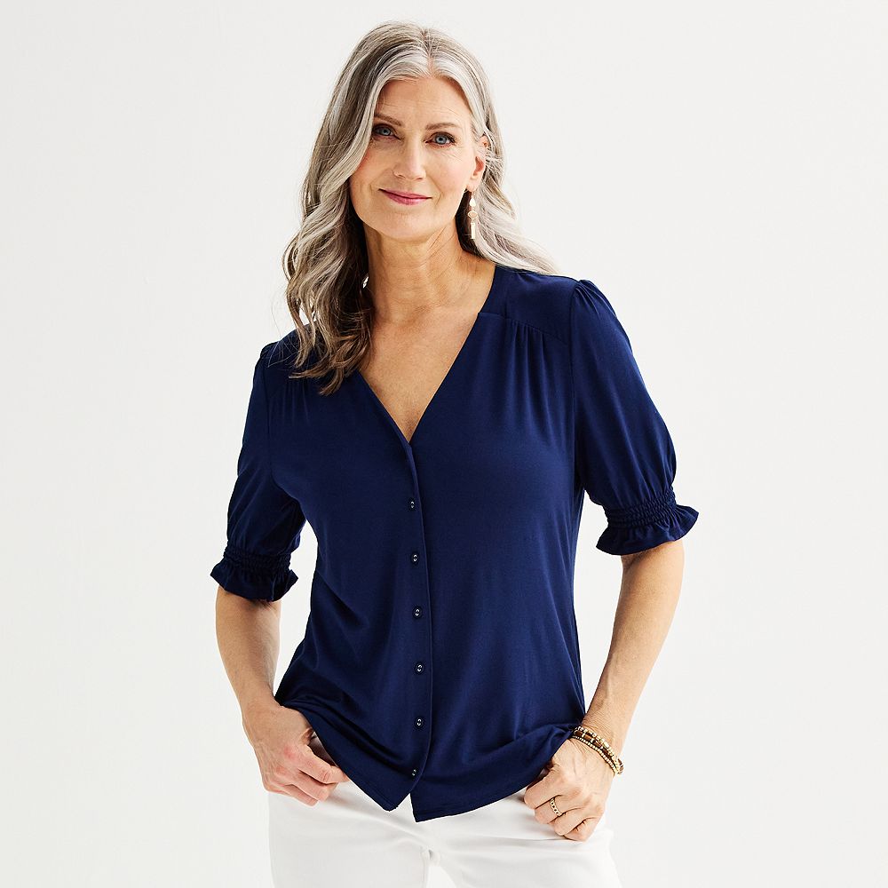 Fancy Fresh V-Neck Button Down Top