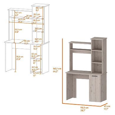 Rumford Computer Desk With Hutch And 3-tier Storage Shelves