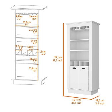 Hampton Bar Cabinet With 4-built In Wine Rack, Glass Holder And Storage Cabinet