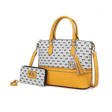 MKF Collection Saylor Circular M Emblem Print Tote Bag and Matching Wristlet Wallet By Mia K