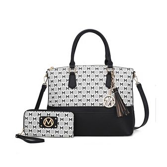 MKF Collection Saylor Circular M Emblem Print Tote Bag and Matching Wristlet Wallet By Mia K