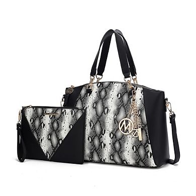 MKF Collection Addison Snake Embossed Tote Bag with matching Wristlet Pouch by Mia K- 2 PCS