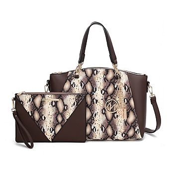 MKF Collection Addison Snake Embossed Tote Bag with matching Wristlet Pouch by Mia K- 2 pc