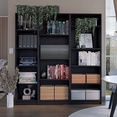 Avra 3 Piece Living Room Set With 3 Bookcases, Black