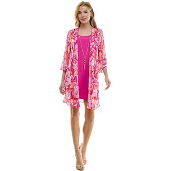 Women's Luxology 2 pc Bell Sleeve Jacket & Drop Collar Dress Set
