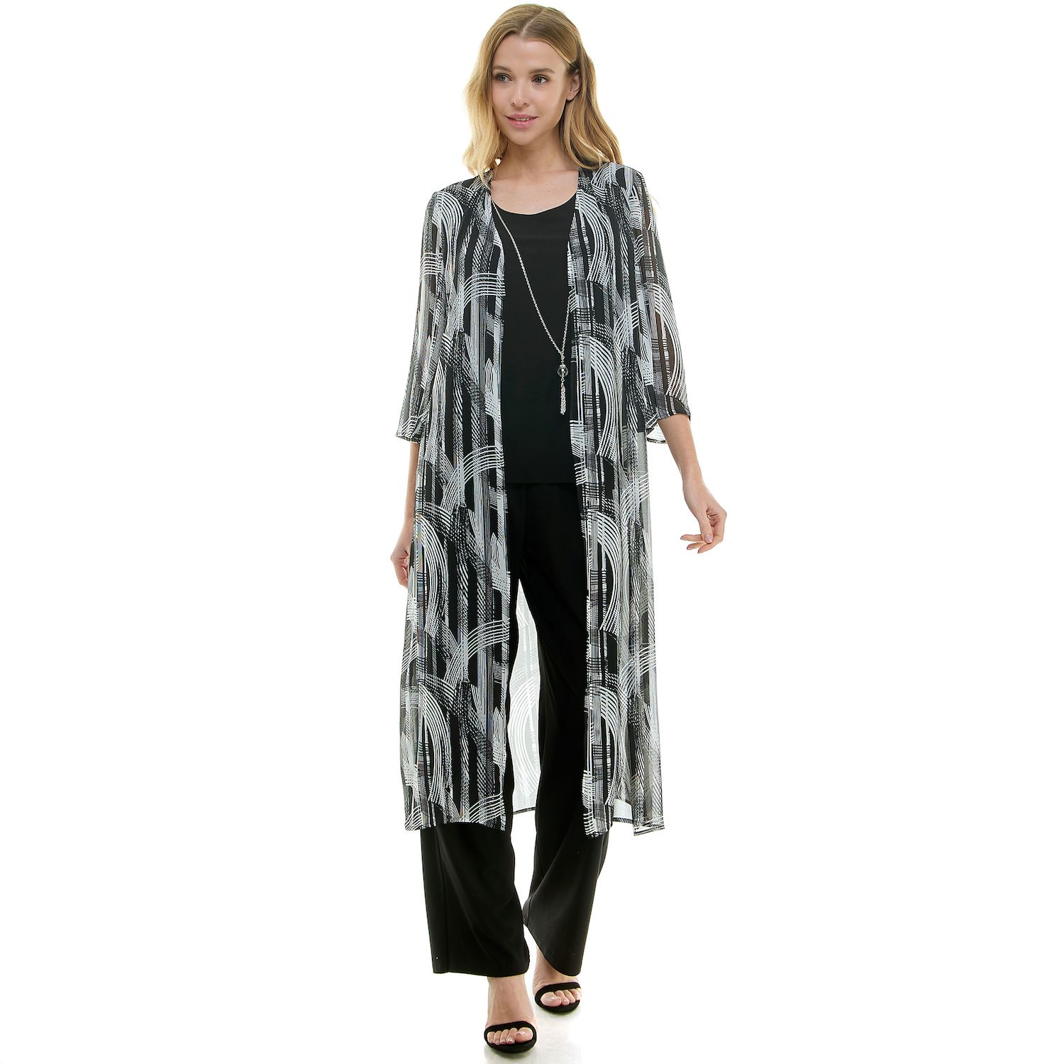 Женский комплект Luxology 2fer Duster Pant Set, цвет: Чёрный белый