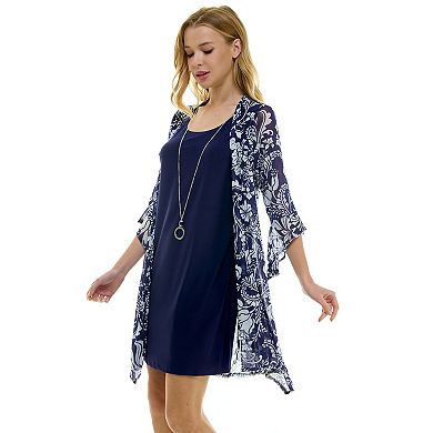 Women's Luxology 2-Piece 3/4 Bell Sleeve Cardigan & Dress Set