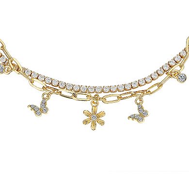 Brilliance Crystal & Cubic Zirconia Flower & Butterfly Cup Chain Adjustable Bracelet