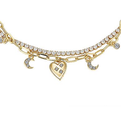 Brilliance Crystal & Cubic Zirconia Heart & Moon Cup Chain Adjustable Bracelet