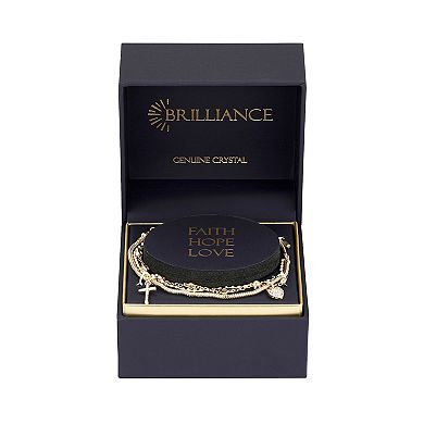 Brilliance Cubic Zirconia Triple Strand Cross & Heart Adjustable Bracelet