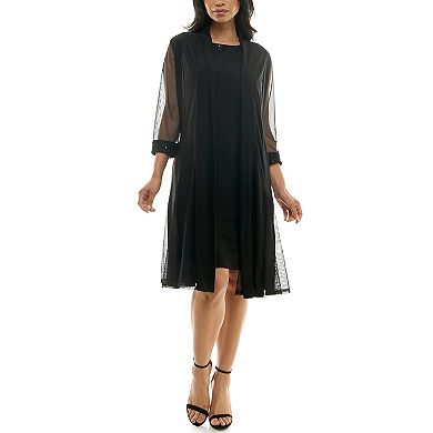 Women's Nina Leonard 2-Piece Dress & Mesh Cardigan Set