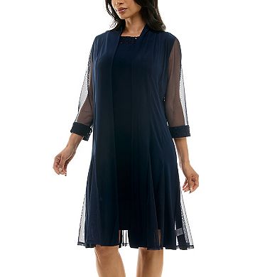 Women's Nina Leonard 2-Piece Dress & Mesh Cardigan Set