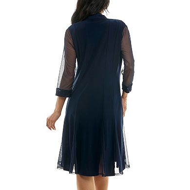 Women's Nina Leonard 2-Piece Dress & Mesh Cardigan Set