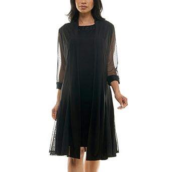 Women's Nina Leonard 2 pc Dress & Mesh Cardigan Set