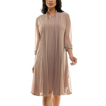 Women's Nina Leonard 2 pc Dress & Mesh Cardigan Set