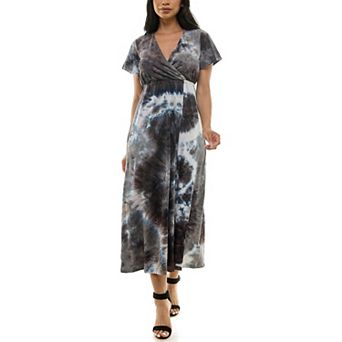 Women's Nina Leonard Tie Dye Print Flutter Sleeve V-Neck Maxi Dress