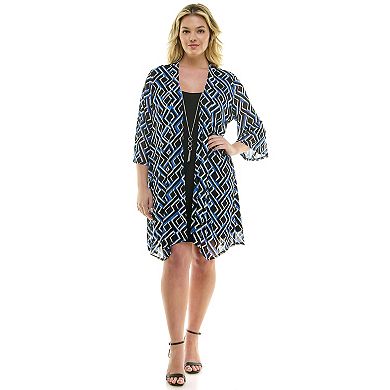 Plus Size Luxology 2-Piece 3/4 Sleeve Cardigan & Dress Set