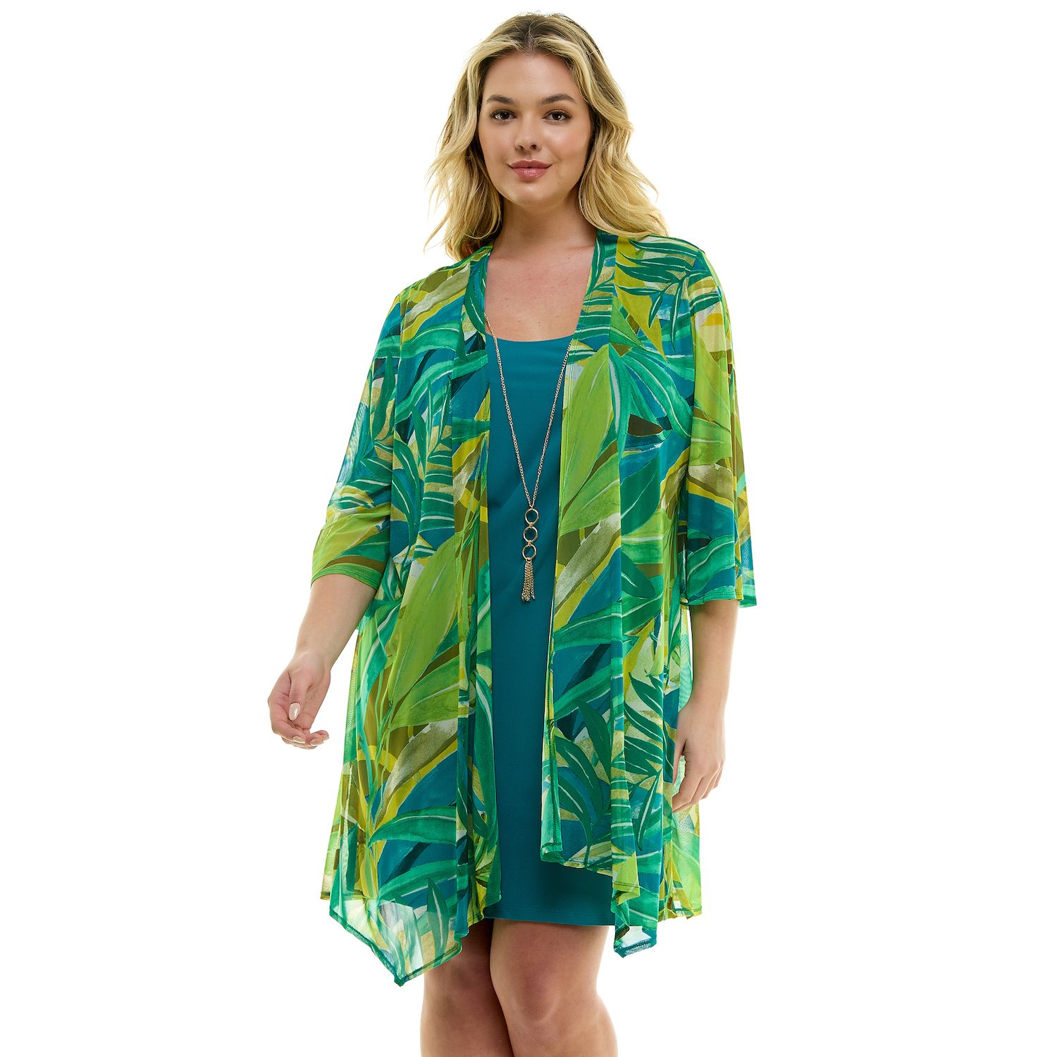 Женские платья Plus Size Luxology 1 pc 3/4 Sleeve Cardigan, цвет: Синий зелёный лаймовый