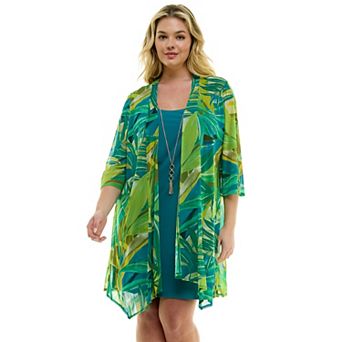 Plus Size Luxology 2 pc 3/4 Sleeve Cardigan & Dress Set