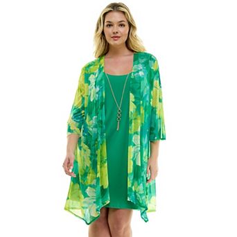 Plus Size Luxology 2 pc 3/4 Sleeve Cardigan & Dress Set