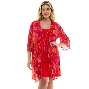 Plus Size Luxology 2 pc 3/4 Sleeve Cardigan & Dress Set