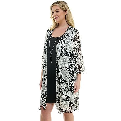 Plus Size Luxology 2-Piece 3/4 Bell Sleeve Cardigan & Drop Collar Dress Set