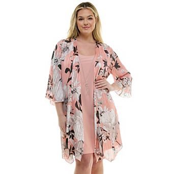 Plus Size Luxology 2 pc 3/4 Bell Sleeve Cardigan & Drop Collar Dress Set