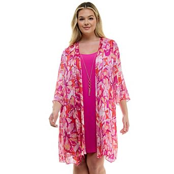Plus Size Luxology 2 pc 3/4 Bell Sleeve Cardigan & Drop Collar Dress Set