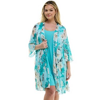 Plus Size Luxology 2 pc 3/4 Bell Sleeve Cardigan & Drop Collar Dress Set