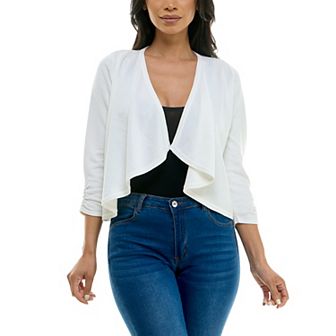 Women's Nina Leonard Shirred Cascading Front Long Sleeve Cardigan Sweater