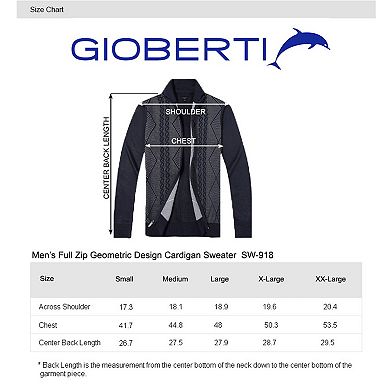 Gioberti Men's Full Zip Lightweight Geometric Design Cardigan Sweater