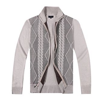 Gioberti Men's Full Zip Lightweight Geometric Design Cardigan Sweater