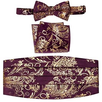 Gioberti Men's Adjustable Satin And Paisley Cummerbund Set