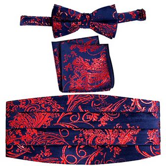 Gioberti Men's Adjustable Satin And Paisley Cummerbund Set