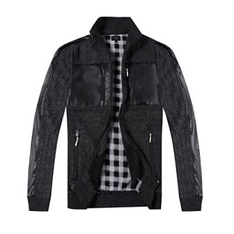 Gioberti Men's Full Zip Cardigan Patch Design Sweater With Flannel Lining