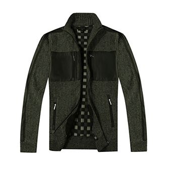 Gioberti Men's Full Zip Cardigan Patch Design Sweater With Flannel Lining