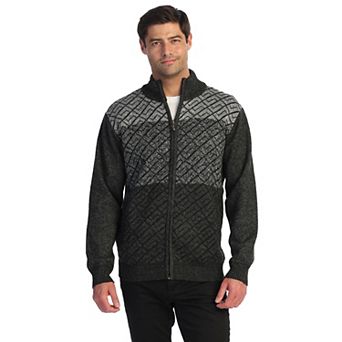 Gioberti Men's Full Zip Block Design Cardigan Sweater With Soft Brushed Flannel Lining