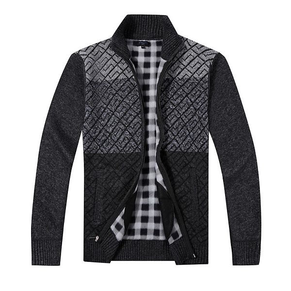 Gioberti Men's Full Zip Block Design Cardigan Sweater With Soft Brushed ...