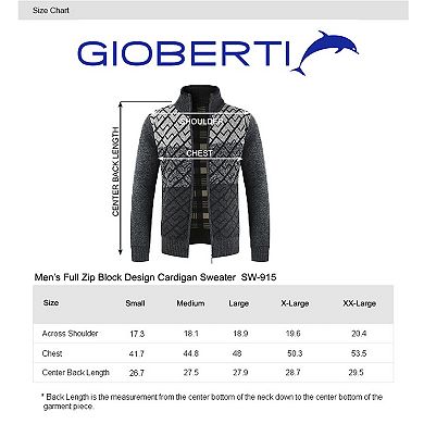 Gioberti Men's Full Zip Block Design Cardigan Sweater With Soft Brushed Flannel Lining