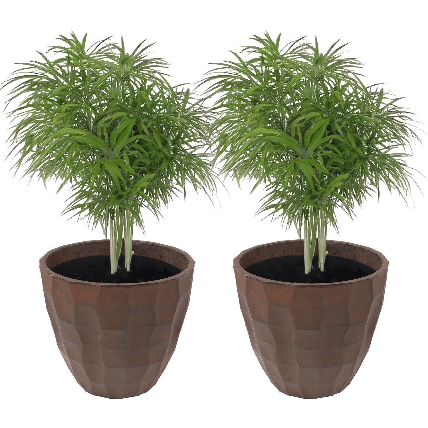 HC Companies 18 Inch Resin Garden Bowl Planter Pot, Terra Cotta Clay (2  Pack)