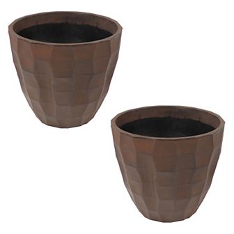 Sunnydaze Pebbled Polyresin Outdoor Planter - Dark Brown - Set Of 2