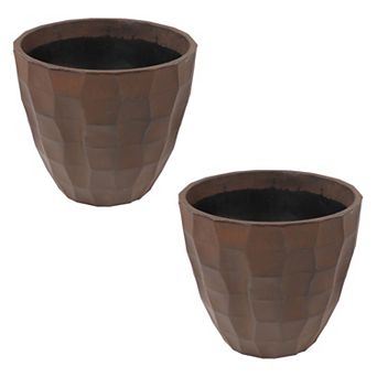 Sunnydaze 15.75 in Pebbled Polyresin Outdoor Planter - Dark Brown