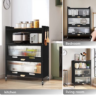 3 Door Accent Cabinet, 4 Tier Kitchen Organizer Shelf